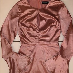 Satin rose flare sleeve dress
